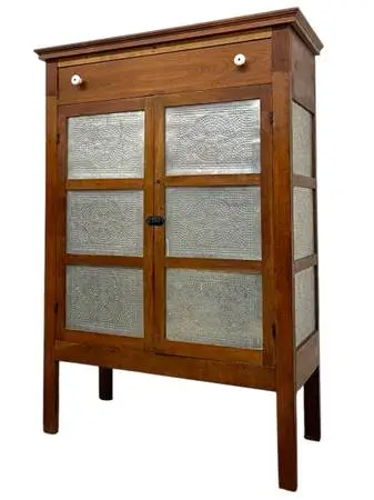 Wood and Metal Pie Cabinet with Fixed Interior Shelves
