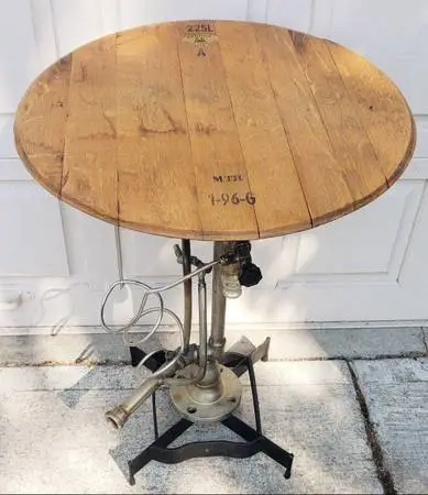 Unique Side Table Made From Wine Barrels And Welded Metal Sculpture