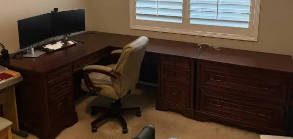 Aspen Home brand (very large) wood office desk with side credenza