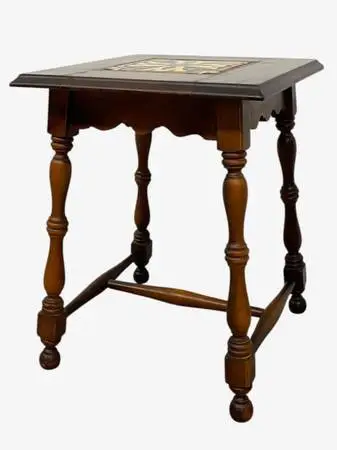 Vintage Tile Top Side Table with Turned legs and Wood Frame