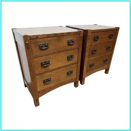 Stickley Mission Collection Three Drawer Nightstands, Pair