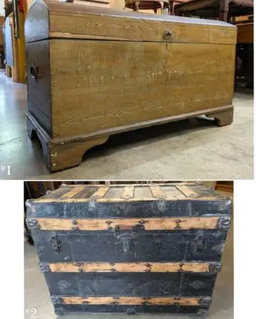 Antique Solid Wood Dome Top Storage Chest & Wooden Trunk from