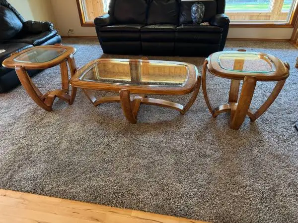 Unique & Beautiful! Solid Wood W/Beveled Glass Coffee & End Tables!!