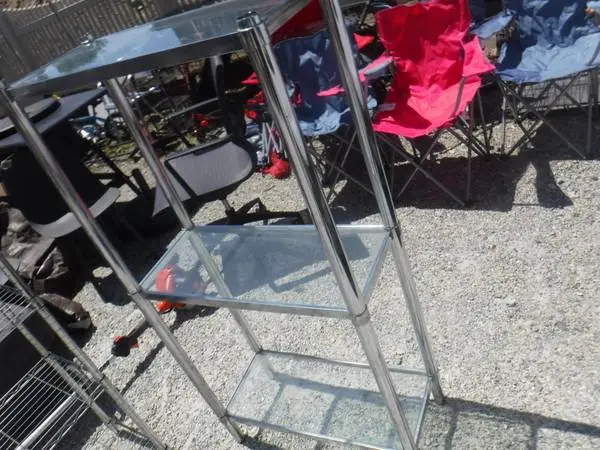 Chrome and Glass Display Shelf with 3 Shelves