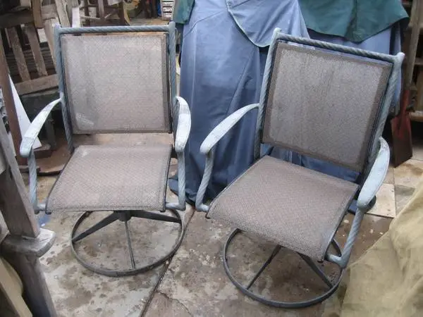 2 Cast Aluminum Patio Swivel and Rocking Chairs-w/Sling Seating