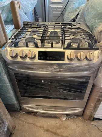 New Out Box LG 6.3 Cu Ft Self Cleaning Slide-In Dual Fuel Stove