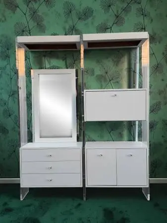 Vintage Mid Century Modern Lighted Lucite Wall Unit, 2 bay