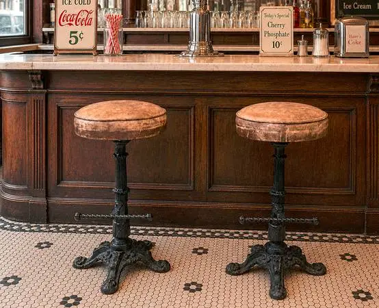 Vintage Victorian Cast Iron and Leather Saloon / Soda Fountain Stools