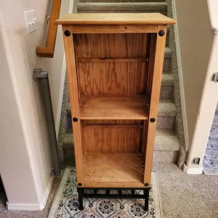3-Tier Wood Pine Cabinet with Metal Base Farmhouse