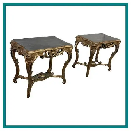 Antique Rococo Revival Giltwood Side Tables, Pair