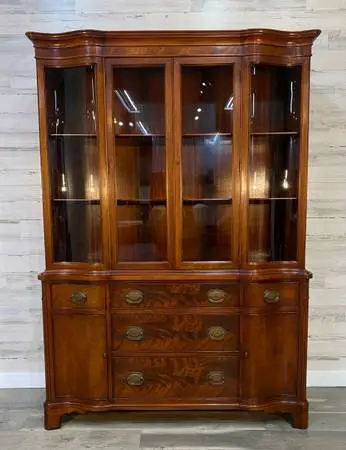 Morganton mahogany serpentine breakfront hutch- delivery available