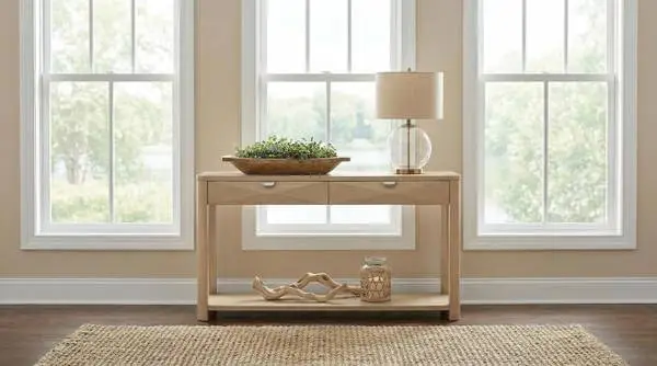 *Sofa Console Table with 2 Drawers and Shelf Light Elm**