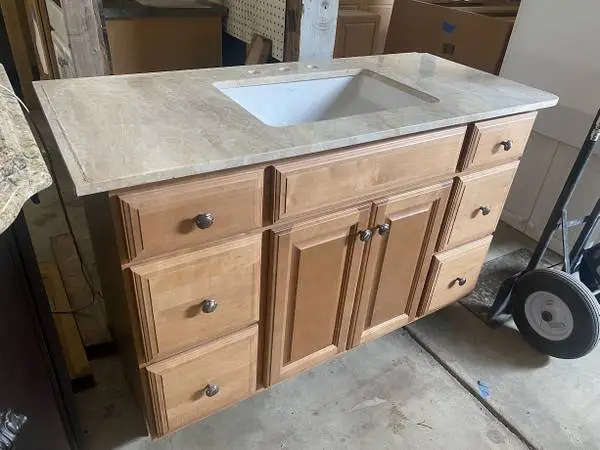 51.5W Light Brown KraftMaid Bathroom Vanity Marble Top Used Good Cond