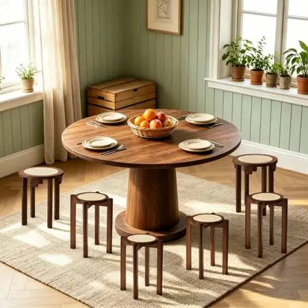 Stackable Wood Dining Stools Set of 6, Durable, Portable Storage Space Saver