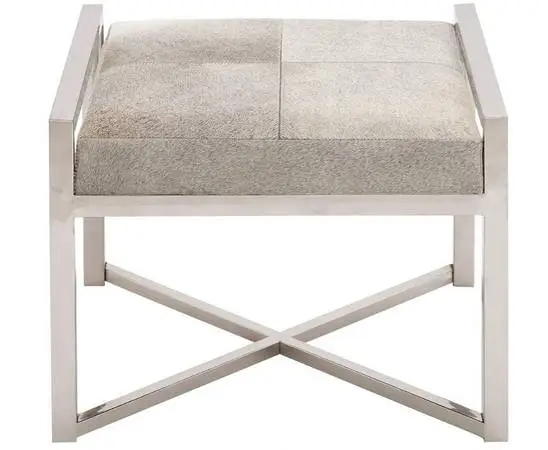 Ottoman Leather Foot Stool Stainless Steel NEW ret-$359