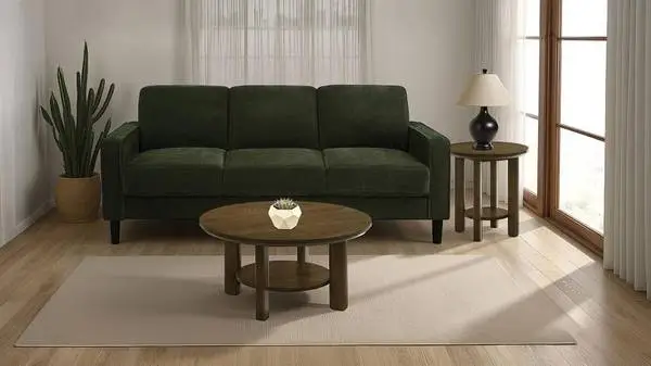 New Modern Living Room Sofa Upholstered in Matcha Green Fabric!