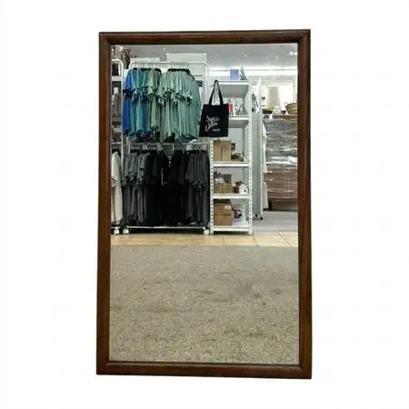 Vintage Mid-Century Modern Wood Frame Wall Mirror.