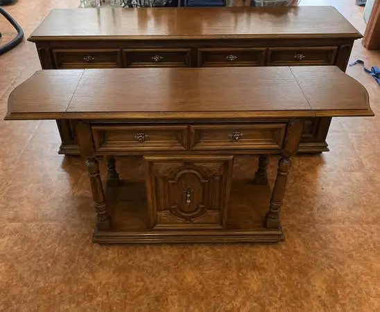 Vintage Thomasville Solid Oak Buffet & Flip-Top Server Set | Matching 2-Piece Se