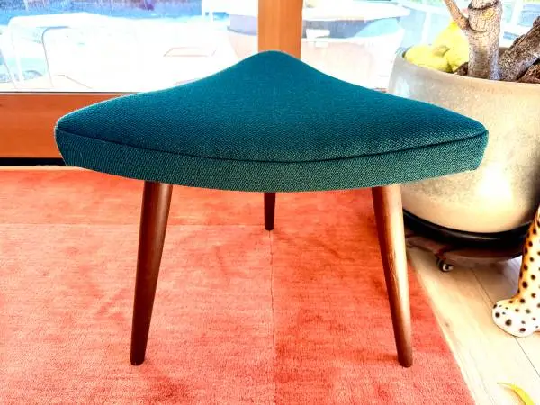 Mid-Century Modern Danish Tripod Stool or Ottoman in new forest green