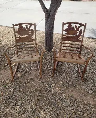 Rare set Deer cast Aluminum porch rocking chairs