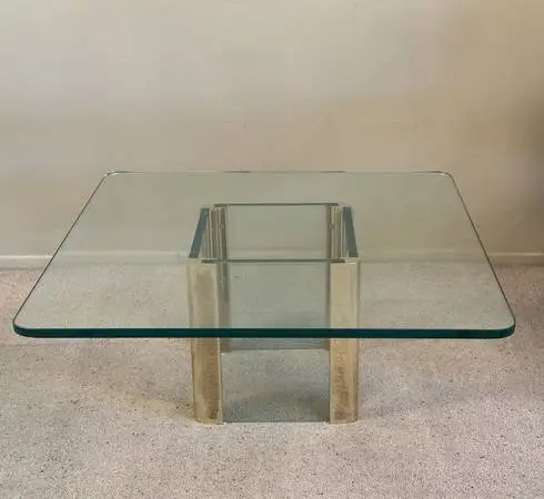 Leon Rosen Pace Collection Brass Glass Square Coffee Cocktail Table
