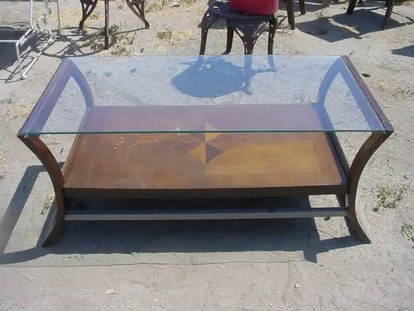 coffee table glass top veneer inlay on bottom shelf