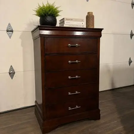 Tall Dresser w/ Silver Knobs, Cherry Brown Finish | Ashley Furniture