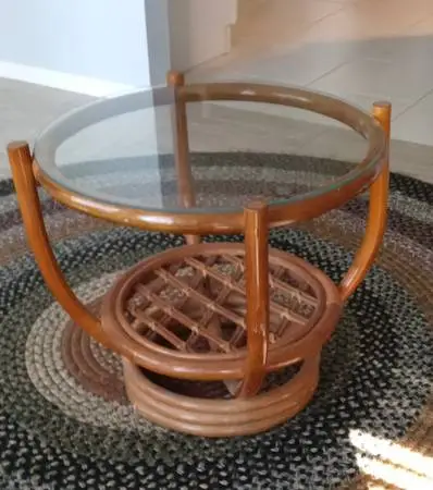 Vintage Rattan & Glass Coffee Table – Boho Coastal Style