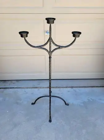 Black Wrought Iron Floor 3-Pillar Candelabra