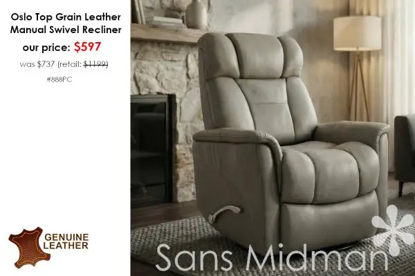 NEW IN BOX! Glider Swivel Recliner in Top Grain Leather