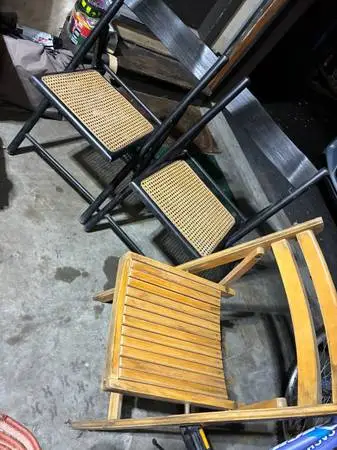 3 VINTAGE FOLDING ALL WOOD CHAIRS THAT FOLD WELL & STORE EASILY