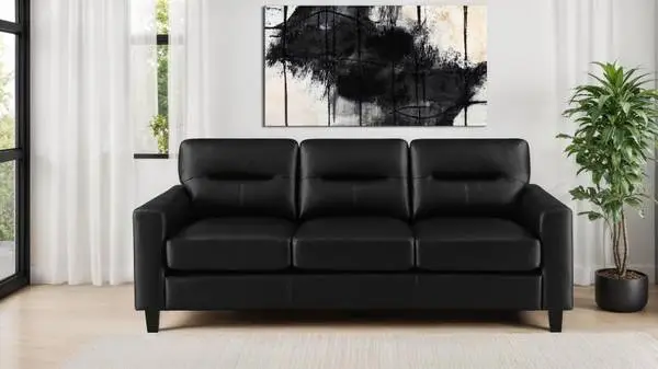 Classic Living Room Sofa in Soft Black Leatherette!