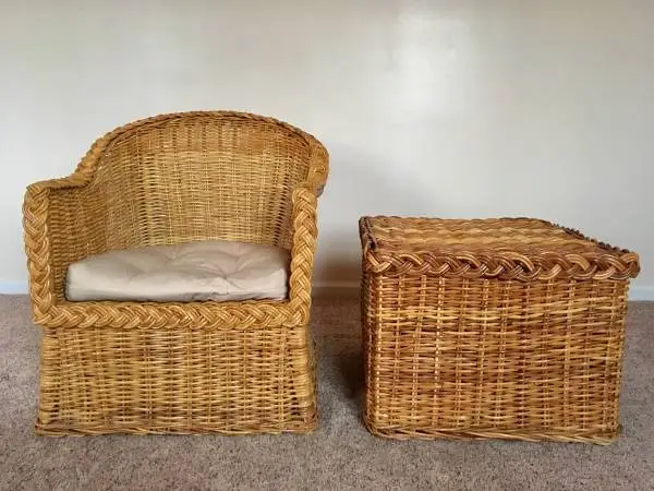 WICKER ARM CHAIR & COFFEE TABLE SET