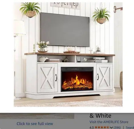 AMERLIFE 63 Farmhouse TV Stand with 26 Fireplace, for TVs up to 73, Media Ent