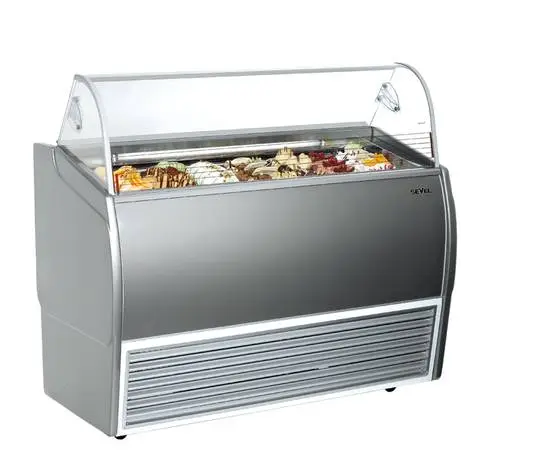 Sevel 48 Ice Cream Gelato Showcase w/Curved Glass Front Holds 12 Pans