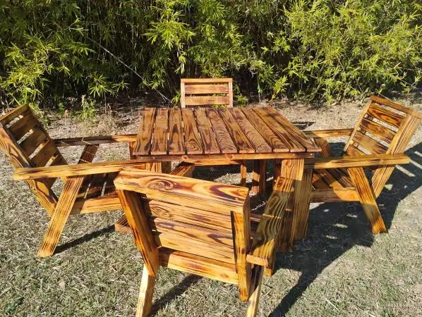 5pc Outdoor Patio Set. 4 Chairs, Table Heavy Duty Set Burned Treated