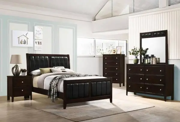 New Wood Black Upholstered with Dark Cappuccino color wood SET
