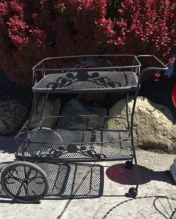 Vintage Black Metal Bar Cart Yard Cart Pool Cart