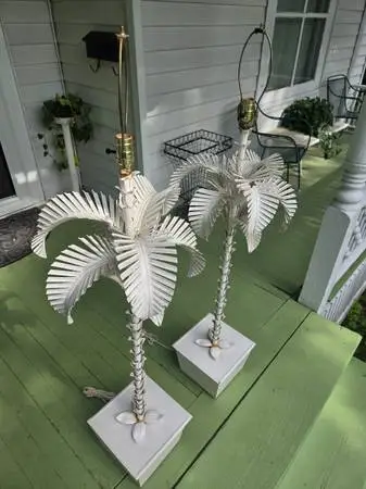 Mid Century Italian Tole Palm Tree Lamps