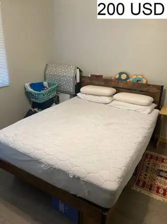 Queen-Size Bed with Mattress and Frame