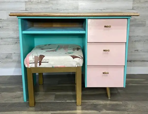 Teal & Pink Mid Century Vanity Desk Set *delivery available*