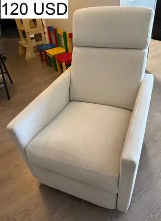 Cream Upholstered Recliner / Nursery Chair