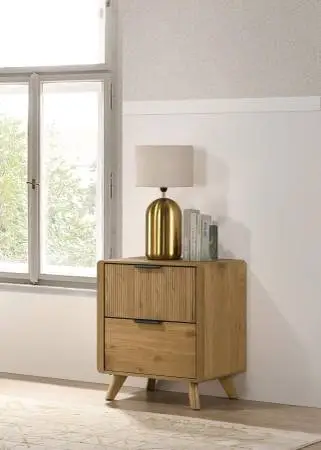 **Two-drawer Bedroom Nightstand Bedside Table Light Oak Finish**
