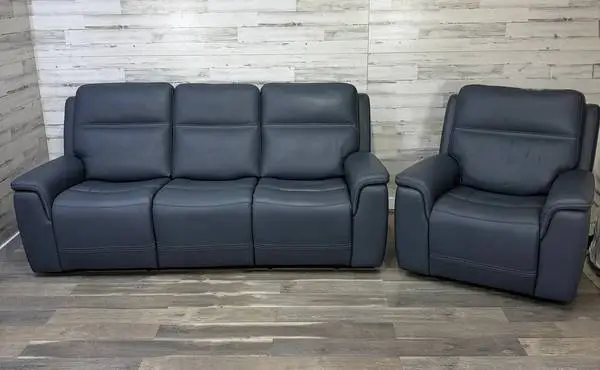 Leather Flexsteel “Sawyer” Power Reclining Sofa & Chair Set