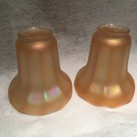 c1915 (2) Lightolier iridescent carnival glass bell Shades