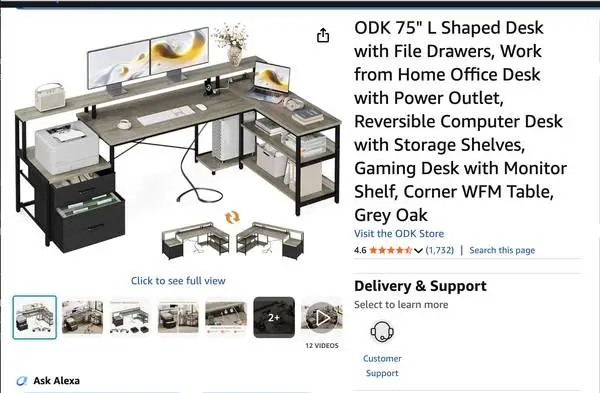 ODK 75 in. L-Shaped Desk - Like New