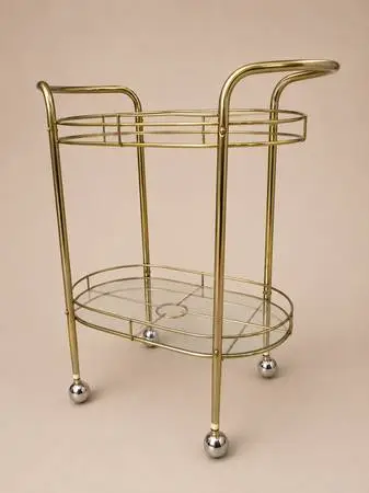 Mid Century Brass Rolling Bar Cart