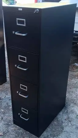 HON,4-Drawer,Letter-Size File Cabinet,Black,Lock-Key,Filing Rails
