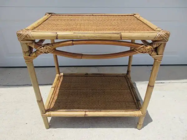 Rattan & Wicker Side Table with 1 Shelf