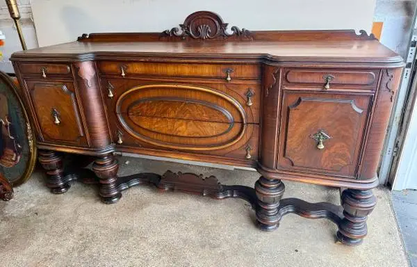 Antique Burled Walnut Jacobean Revival Sideboard Buffet